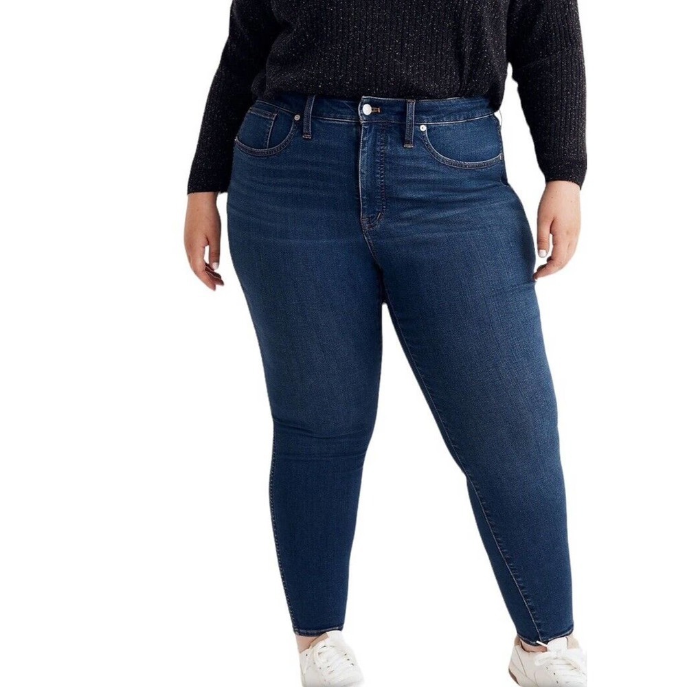 Madewell Jeans Women Plus Size 36 Waist 42 Skinny 10" High Rise Blue Dark Wash